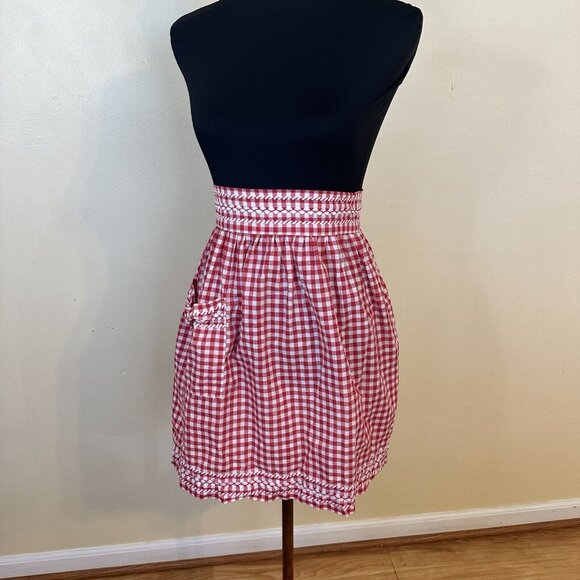 Womens Vtg Kitchen Apron Red Checkered Gingham Tie Back At Waist Cotton Retro - Picture 6 of 10